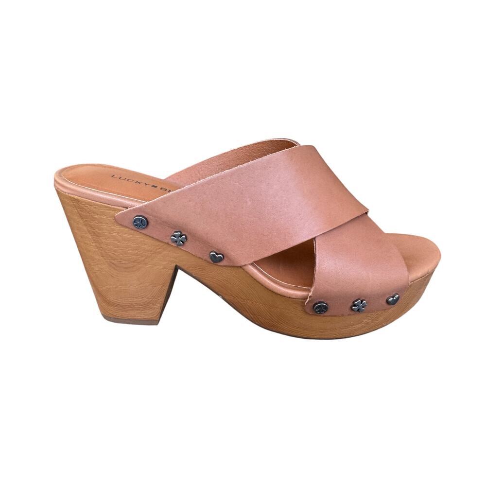 Lucky Brand Tan Leather Platform Slide Sandals